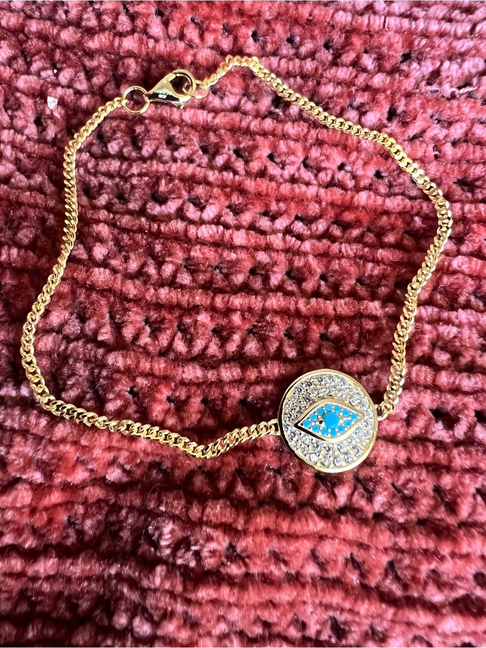 Gold Over Sterling Silver Evil Eye Bracelet with Blue Accents